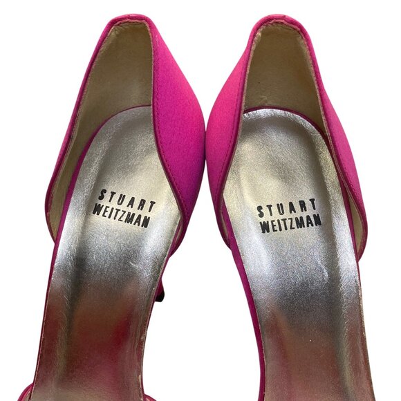 Stuart Weitzman Women’s Pink Satin Open Toe Bow Embellished DOrsay Heel Sz 8.5 - Picture 6 of 10